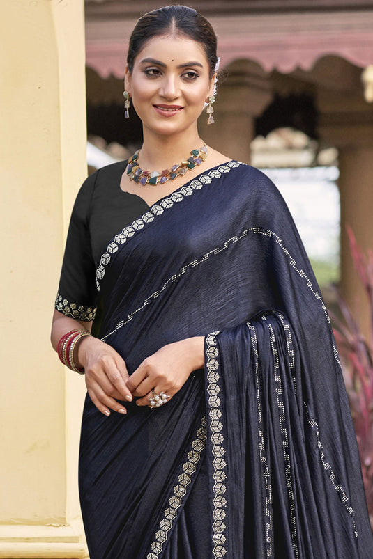 Radiant Navy Blue Color Chiffon Fabric Saree