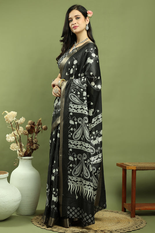 Radiant Black Art Silk Stylish Saree