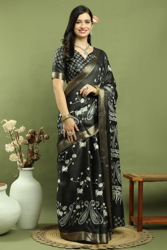 Radiant Black Art Silk Stylish Saree