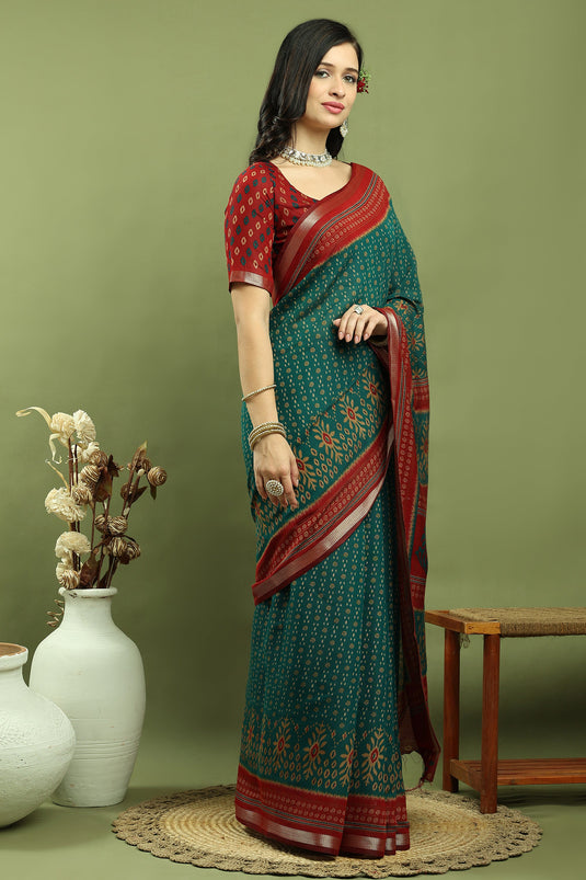 Stunning Teal Art Silk Saree For Festive Wear