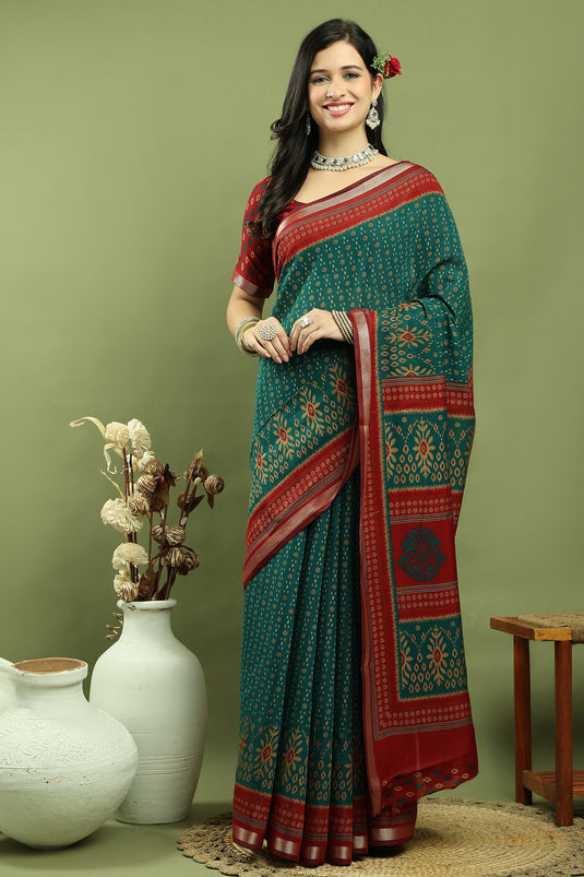 Stunning Teal Art Silk Saree For Festive Wear