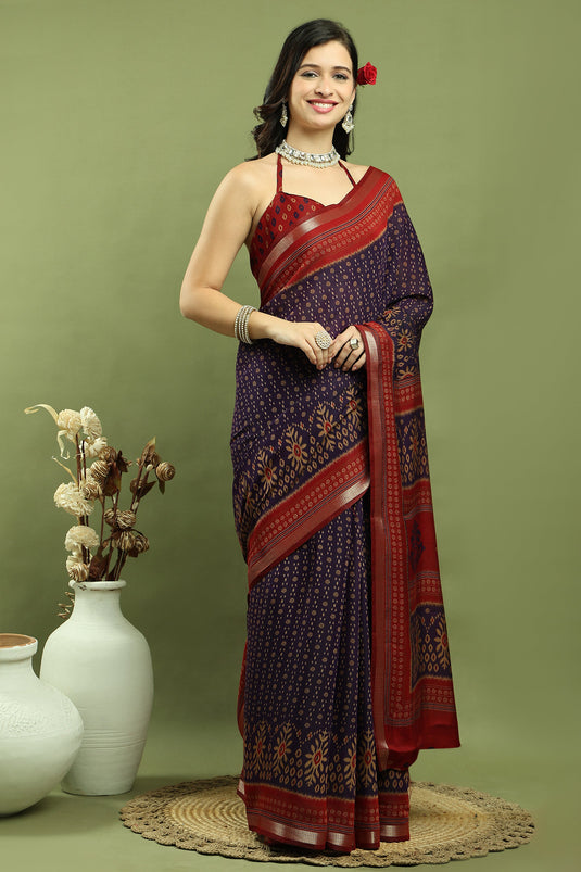 Violet Traditional Art Silk Saree With Beautiful Blouse