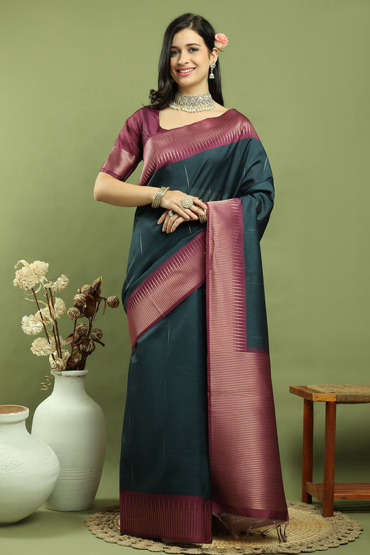 Teal Art Silk Simple Plain Saree