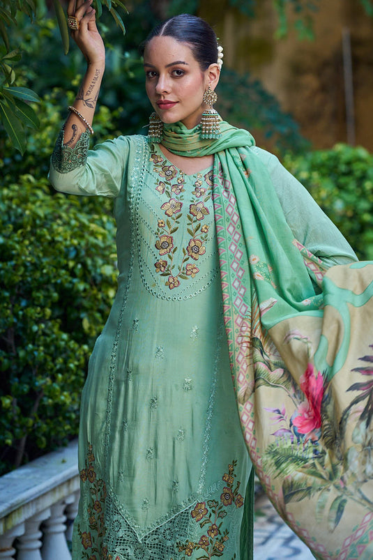 Sea Green Color Function Wear Embroidered Salwar Kameez