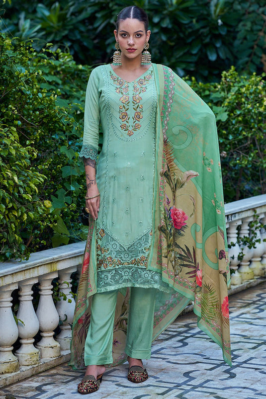 Sea Green Color Function Wear Embroidered Salwar Kameez