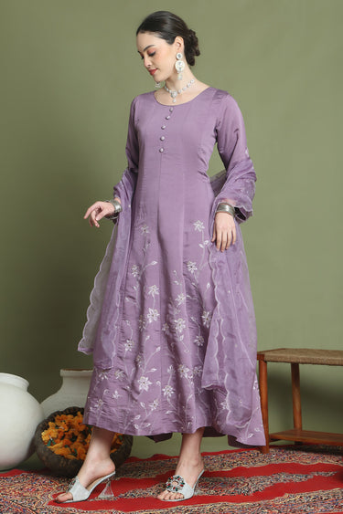 Beautiful Purple Readymade Anarkali Style Gown With Dupatta