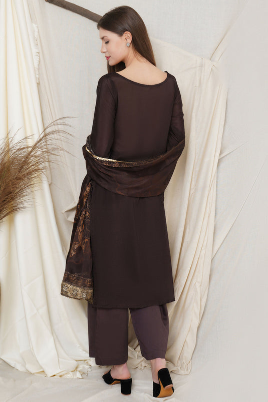 Brown Chiffon Function Wear Palazzo Salwar Kameez