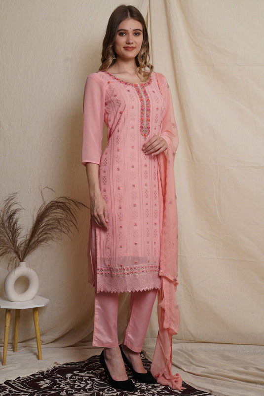 Pink Georgette Embroidery Suit