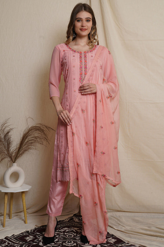 Pink Georgette Embroidery Suit