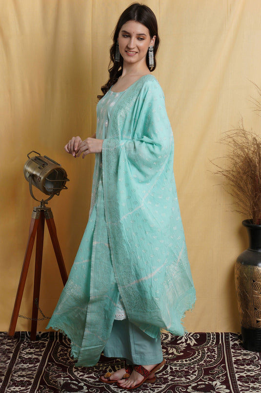 Sky Blue Casual Embroidery Palazzo Dress