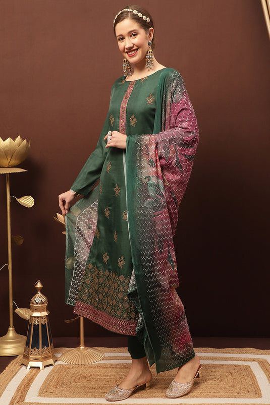 Green Art Silk Embroidered Sangeet Wear Salwar Suit