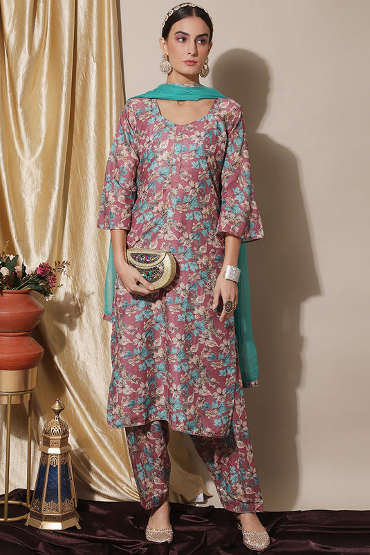 Pink Muslin Printed Casual Salwar Kameez