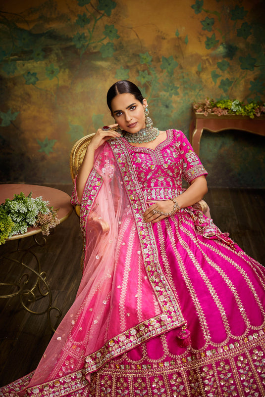 Silk Pink Designer Embroidery Work On Top Lehenga Choli