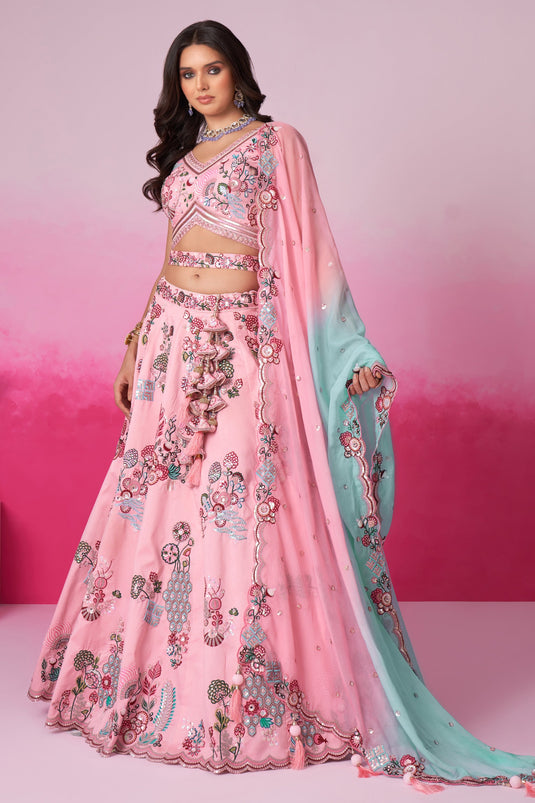 Pink Silk Sangeet Wear Sequins Work Chaniya Choli