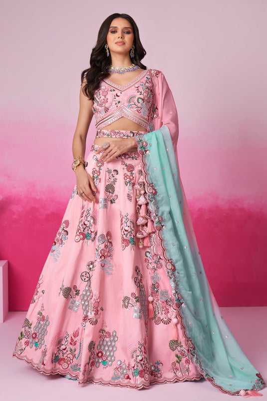 Pink Silk Sangeet Wear Sequins Work Chaniya Choli