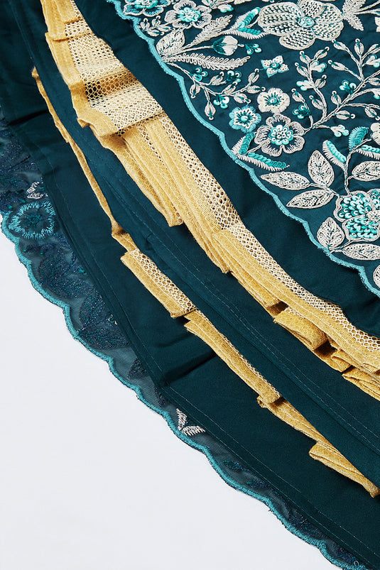 Sequins Work Silk Teal Lehenga With Mesmetic Blouse