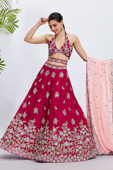Sequins Work Georgette Wedding Wear Lehenga In Pink With Ravishing Blouse