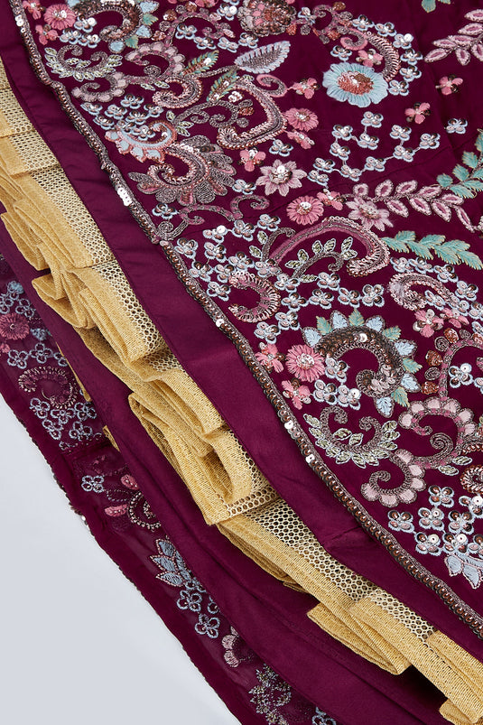 Awesome Sequins Work On Georgette Fabric Burgundy Color Lehenga Choli
