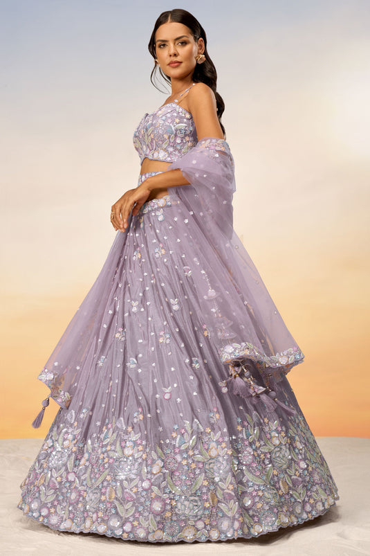 Chiffon Lavender Sequins Work 3 Piece Lehenga With Enthralling Blouse