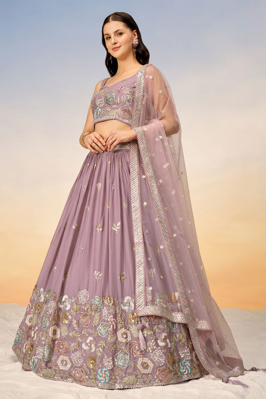 Occasion Wear Lehenga In Lavender Georgette Fabric With Sequins Work