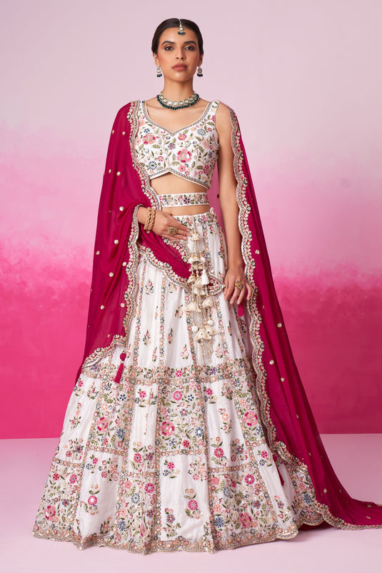 Sequins Work Cream Color Bridal Lehenga In Georgette Fabric With Designer Choli