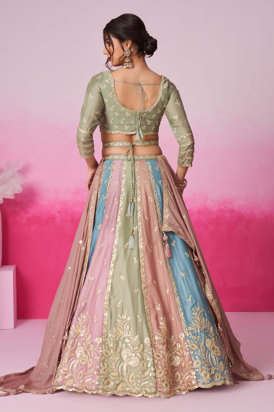 Sequins Work Wedding Wear Lehenga Choli In Multi Color Chiffon Fabric