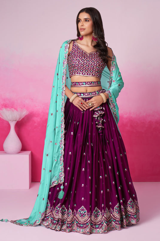 Sequins Work On Burgundy Georgette Fabric Occasion Wear Lehenga Choli