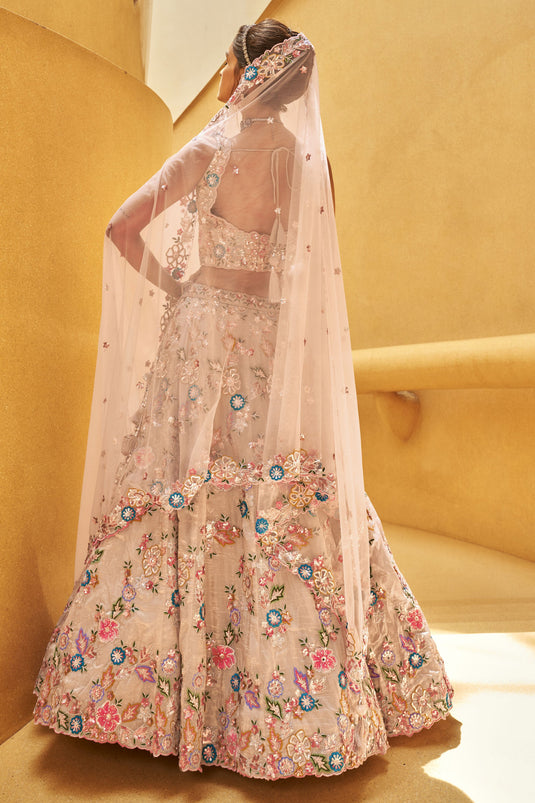 Viscose Rose Gold Wedding Wear Lehenga Choli