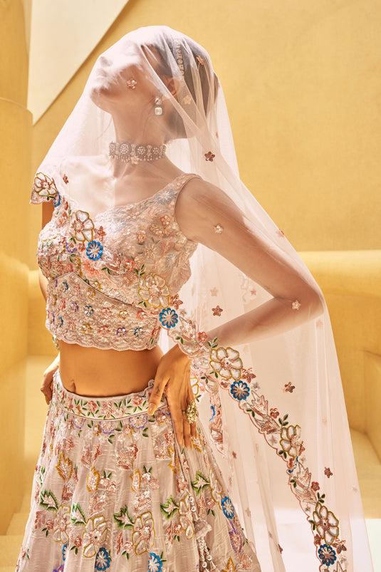 Viscose Rose Gold Wedding Wear Lehenga Choli