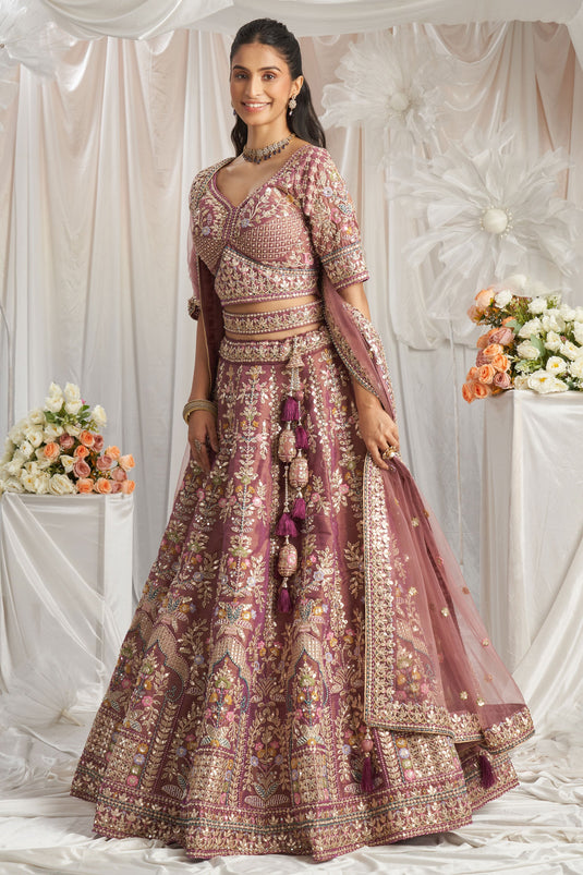 Embroidered Tissue Designer Lehenga Choli In Lavender Color