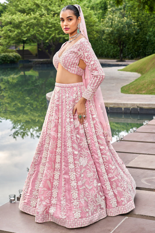 Pink Sequins Work Organza Trendy Lehenga Choli