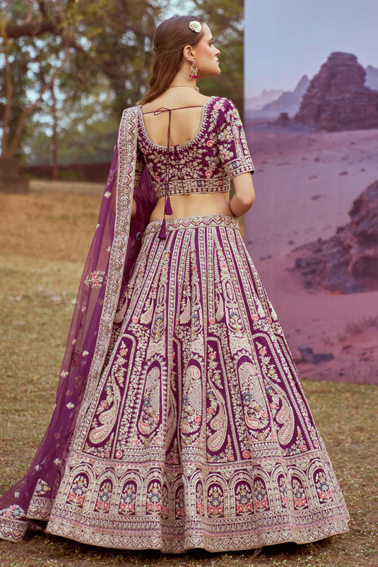 Shimmering Purple Satin Heavy Lehenga Choli