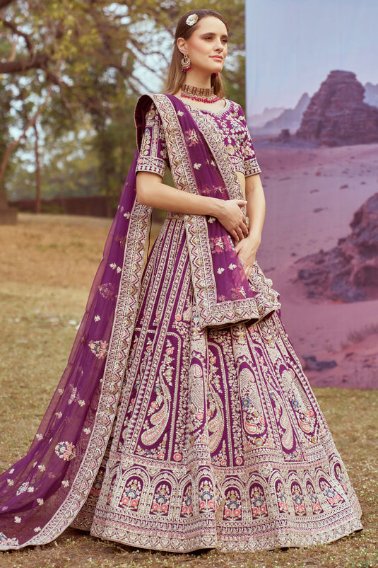 Shimmering Purple Satin Heavy Lehenga Choli