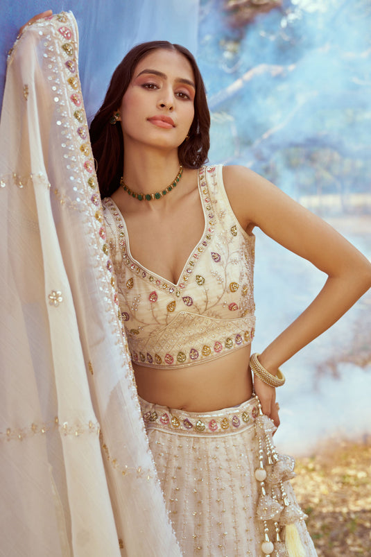 Regal Cream Tissue Bridal Lehenga Choli