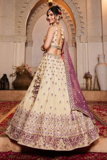 Purple Pure Tissue Heavy Embroidered Bridal Lehenga Choli