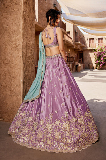 Lavender Color Heavy Embroidered On Satin Fabric Beatific Wedding Wear Lehenga Choli