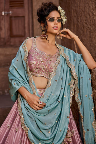 Awesome Heavy Embroidered On Satin Fabric Pink Color Wedding Wear Lehenga Choli