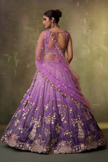 Embroidered Tissue Purple Wedding Wear Lehenga Choli