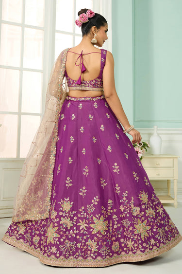 Georgette Embroidered Purple Wedding Wear Lehenga Choli With Dupatta