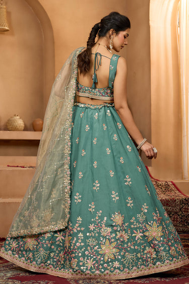 Dark Cyan Wedding Wear Georgette Lehenga Choli