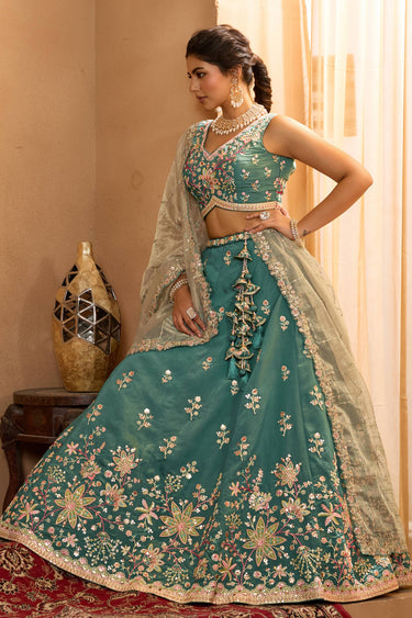Dark Cyan Wedding Wear Georgette Lehenga Choli