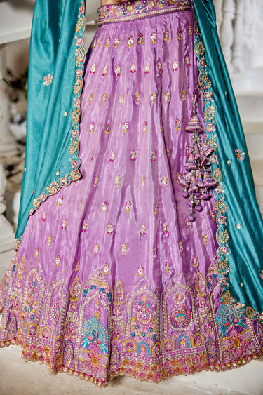 Lavender Pure Tissue Heavy Embroidered Bridal Lehenga Choli