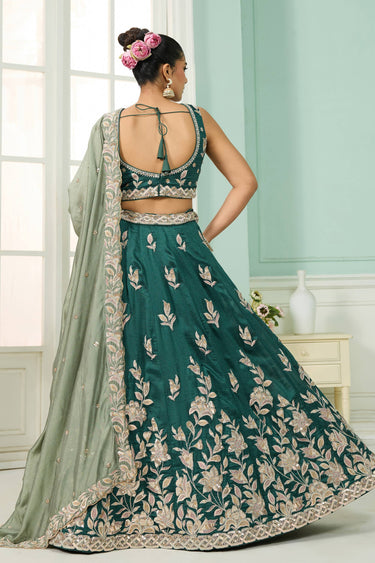 Silk Fabric Dark Green Wedding Wear Lehenga Choli With Dupatta