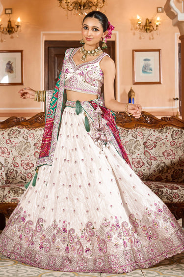 Beige Wedding Wear Tissue Lehenga Choli