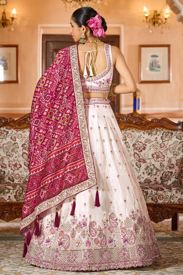 Embroidered Tissue Beige Lehenga Choli For Wedding Wear