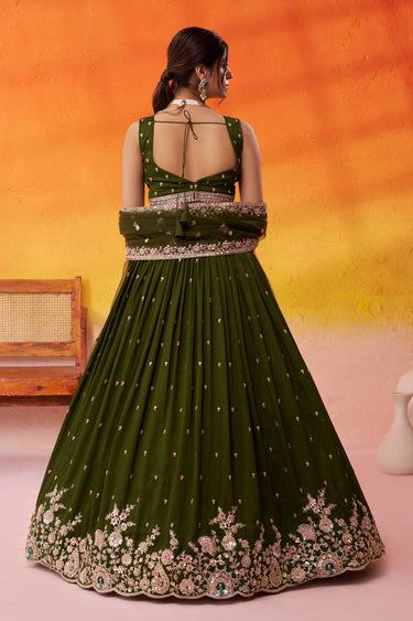 Georgette Embroidered Green Wedding Wear Lehenga Choli With Dupatta