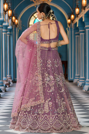 Net Fabric Lavender Wedding Wear Lehenga Choli With Dupatta
