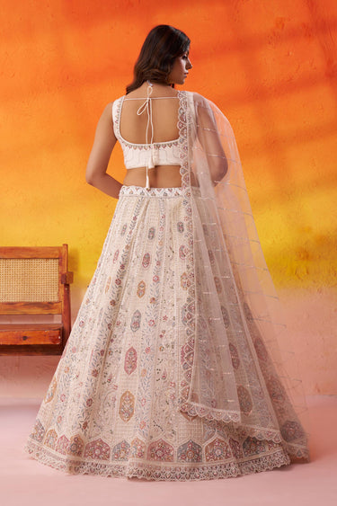 Embroidered Off White Wedding Wear Lehenga Choli With Dupatta