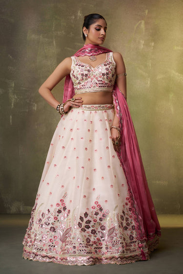 Cream Wedding Wear Organza Fabric Lehenga Choli