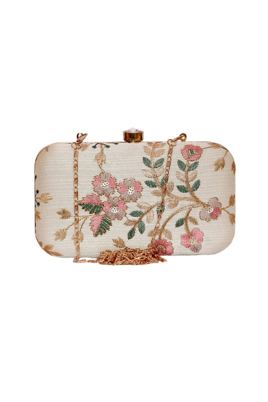 Party Style Entrancing Fancy Fabric Clutch Purses In Off White Color